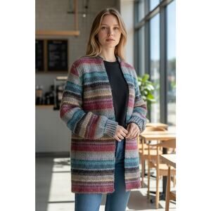 VTG Union Made Koret Multi-Color Mohair Oversized Cardigan Grannycore Shaggy LG